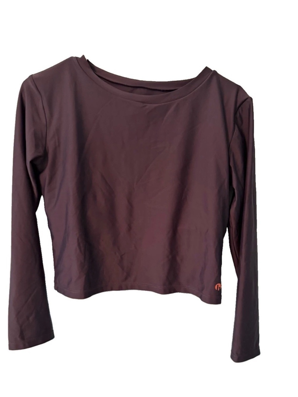 Honey Mark Swimleisure Cropped Rash Guard Top Built In Bra Long Sleeve Black L